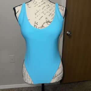 Relleciga Sky Blue Solid Women's One Piece Swimsuit High Leg Medium R2051-613
